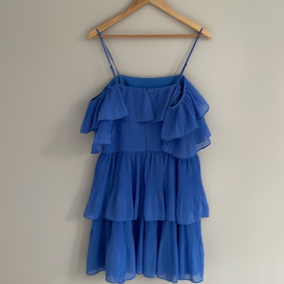 Adelyn Rae Blue Chiffon Tiered Ruffle Open Cold Shoulder Above Knee Dress - Picture 7 of 13